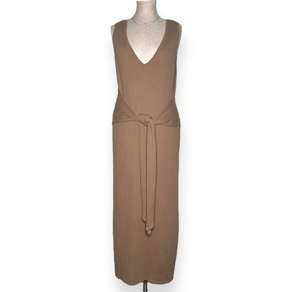 GOOD AMERICAN Rib Tie Waist Midi Dress Taupe Beige Maxi Sexy Cocktail Curvy 4X 7 - Picture 5 of 15